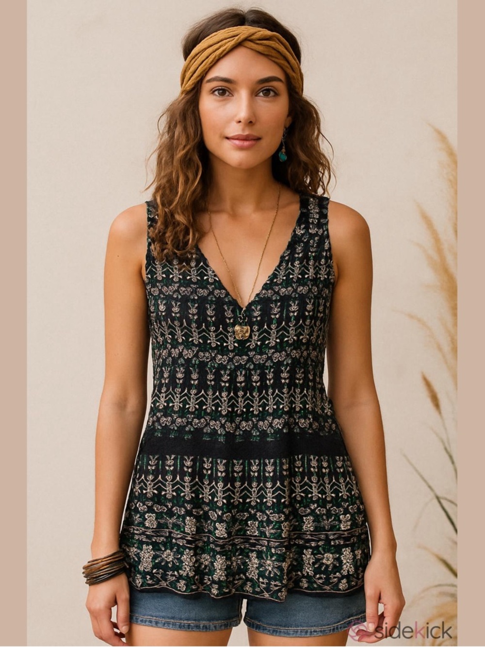Anthropologie Maeve Cammie Embroidered Peplum Top Navy Green Floral M